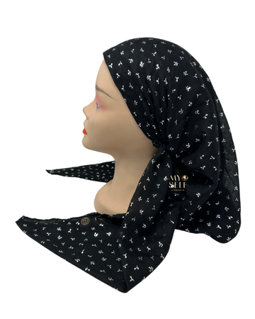 Cherie SP260BKS Black/Silver Metallic Floral Pre-Tied Open Back Bandanna myselflingerie.com